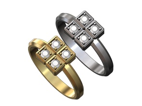 simplista cuadrado 4 diamante cubitos anillo facetado geométrico joyería joya imprimible oro libra esterlina minimalista Clásico faceta cubo plata platino Boda compromiso anillos 3d print model - Mito3D