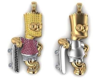 Simpsons bartlar kolye Simpson altın tasarım cad zbrush karikatür bart Hop hop kalça atlama çete takı Shayeste adam hiphop rap elmas tam gümüş kolyeler 3d print model - Mito3D
