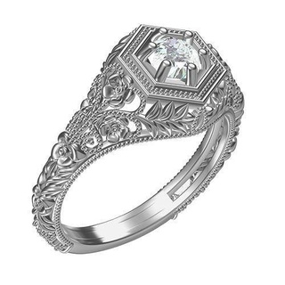 single diamond solitaire art deco engagement ring jewelry platinum gem precious jewel gold silver printable 3d cad design customize rings 3d print model - Mito3D