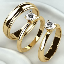 single diamond wedding rings set ring engagement anniversary fashion gold celebration printable 3dprint jewel gem rhino jewelry 3d print model - Mito3D