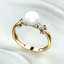 single pearl ring rhino gold golden printable print 3dprint engagement jewellery jewel jewelry diamond rings 3d print model - Mito3D