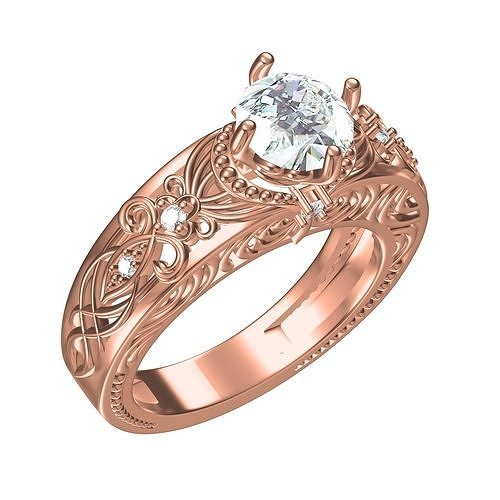 single round diamond filigree art deco ring jewelry precious gem jewel gold silver printable customize 3d cad design wedding rings 3D print model - Mito3D
