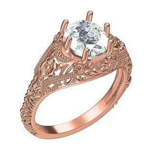single round diamond filigree art deco ring 3 jewelry platinum precious gem fashion jewel 3d cad design customize printable rings 3d print model - Mito3D