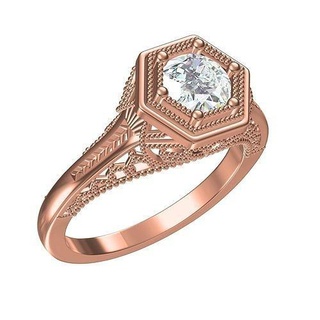 single stone art deco filigree engagement ring jewelry printable gold silver jewel platinum diamond 3d cad design customize wedding rings 3d print model - Mito3D