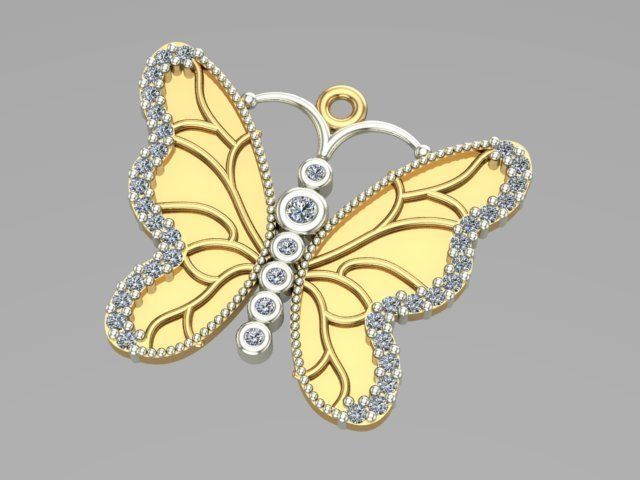 fritté papillon pendentif bijoux or argent platine diamant gemme brillant bijou bague boucles d'oreilles colliers bracelet 3d 3ddesign pendentifs 3D print model - Mito3D