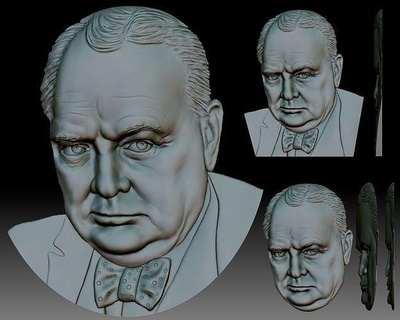 signore Winston Churchill 3d ritratto bas relief sollievo cnc router stampante stampa arte sculture 3d print model - Mito3D