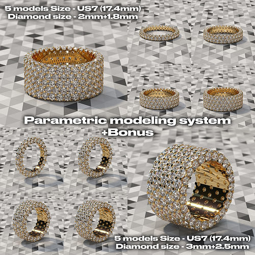 size infinity rings parametric modeling program rhino diamond ring printable sides endless setting diamonds engagement wedding bridal tiffany solitaire bijouterie gem jewelry 3D print model - Mito3D