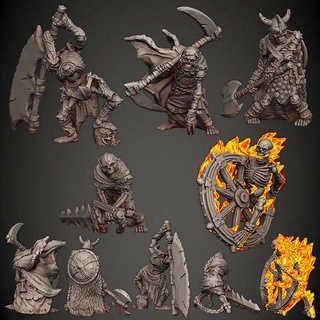 skeleton army --support free-- miniature minis rpg tabletop monster skull undead bone wheel scythe sword fire viking reaper art sculptures 3d print model - Mito3D