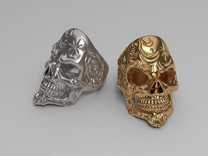 skeleton head ring zbrush jewelry sculpture rhinoceros 3dmodel silver gold art rings 3d print model - Mito3D