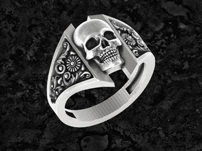 skull 10 sterlina argento cranio squillare gioielleria stampabile ornamento vintage anelli 3d print model - Mito3D
