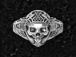 skull ring1 viking bague in sterling argent anneaux bijoux imprimable crâne industriel 3d print model - Mito3D