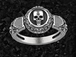 skull ring22 gümüş kafatası yüzük süslü tasarım takı yazdırılabilir kafatasları yüzükler 3d print model - Mito3D