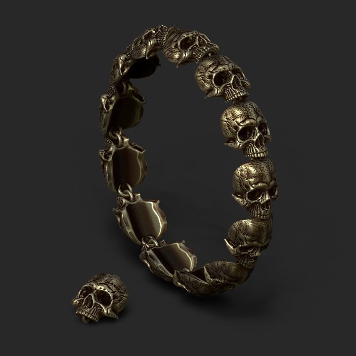 skull 13 bracelet 3d print model silver demon dark evil raven ring grave knight fantasy creature gravestone sculptures jewelry rings monster gold snake bracelets 3D print model - Mito3D