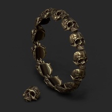 crânio 13 pulseira 3d impressão modelo prata demônio sombrio raven anel grave cavaleiro fantasia criatura lápide esculturas joalheria argolas monstro ouro serpente pulseiras 3d print model - Mito3D