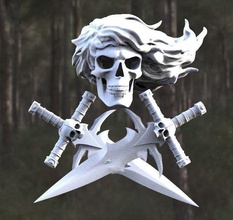 skull 3d model art skeleton head humans gangster bandit assassin pirate knife sword hair dagger filibuster sculptures 3d print model - Mito3D