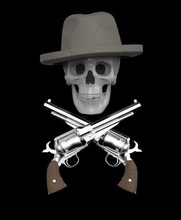 TOTENKOPF 3d-Modell Kunst Schädel Skelett Kopf Menschen Pistole hat gangster bandit assassin Skulpturen 3d Modell 3d print model - Mito3D