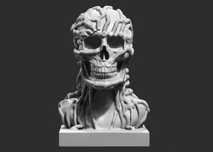 skull 3d print model 100 skullrobot robot anatomy horror art sculptures head statue grave halloween skeletal system bones headstone teeth gravestone amgry 3d print model - Mito3D