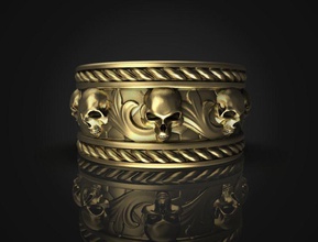 cranio band gioielli oro di antiquariato antichi vecchio matrimonio l'oreficeria desktop statua lusso anello moda stampabile argento anelli 3d print model - Mito3D