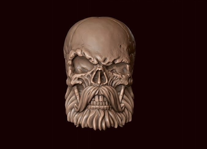 skull beard mustache moustache whisker anatomy bone head human male skeletal skeleton stylize stylized styled teeth tooth detailed evil art sculptures 3D print model - Mito3D