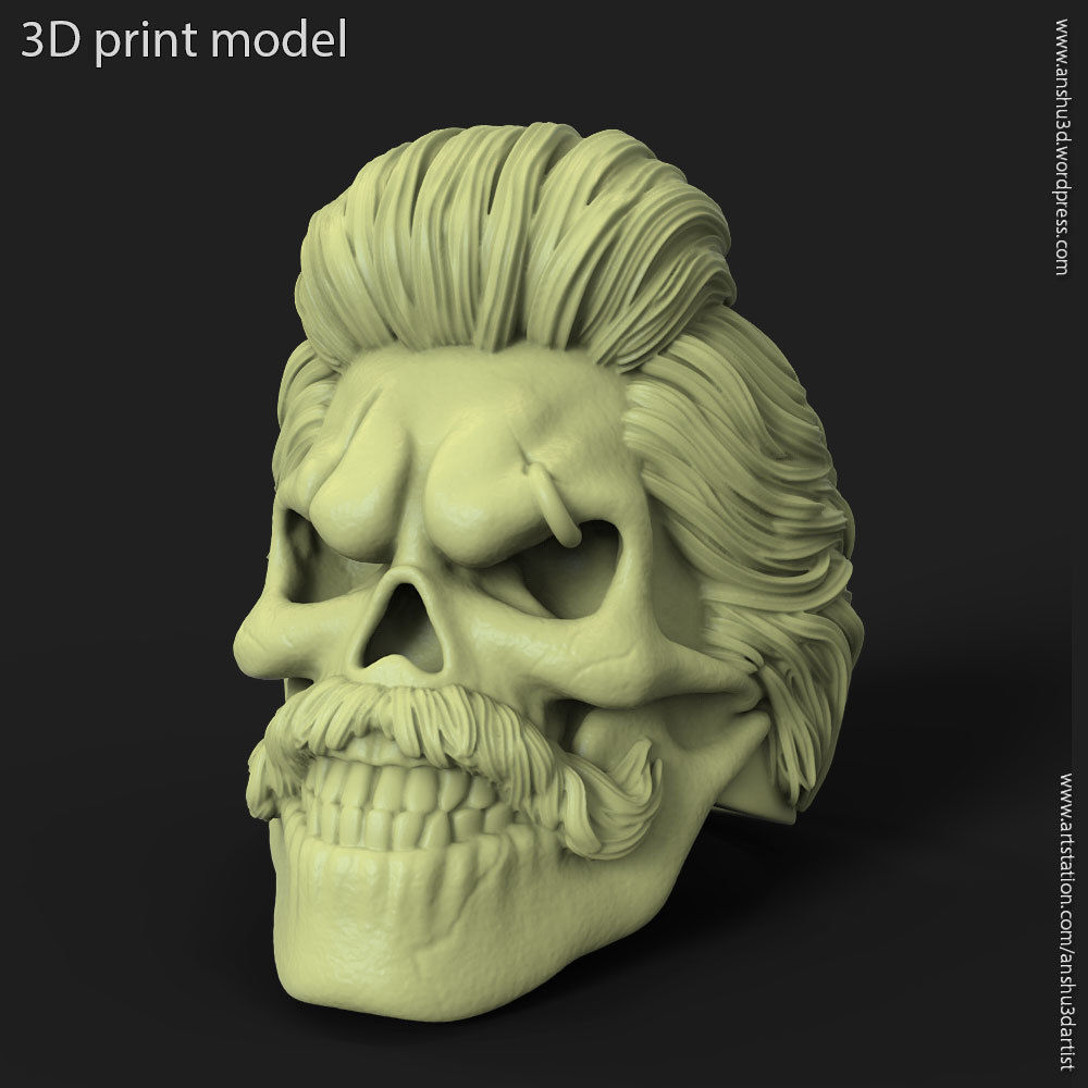 skull ring bearded vol2 jewelry biker ornament silver beared jewel sterling stylized harley mustache rings punk gothic jewellery badass gangster jewelri mobster 3D print model - Mito3D