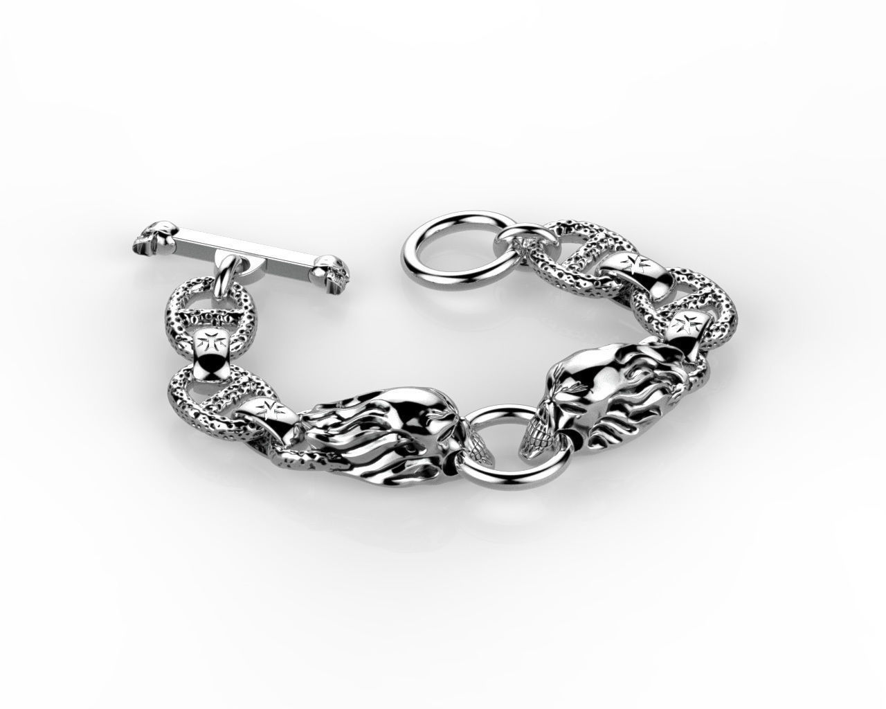 crâne bracelet motard bijoux douane argent bracelets 3D print model - Mito3D