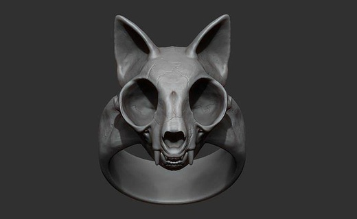 crâne chat bague 3d impression art animal tête sombre invertébré Collier résine sculpter sculpture zbrush figure minou chien bijoux anneaux 3d print model - Mito3D