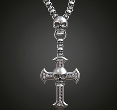 skull cross chain pendant platinum jewelry metallic precious necklace cros cruz oxidized link silver sterling pendants 3d print model - Mito3D
