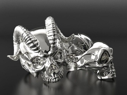 cranio designe gioielleria scheletro osso anatomia testa arte umano carattere squillare anelli argento denti scheletrico 3d print model - Mito3D