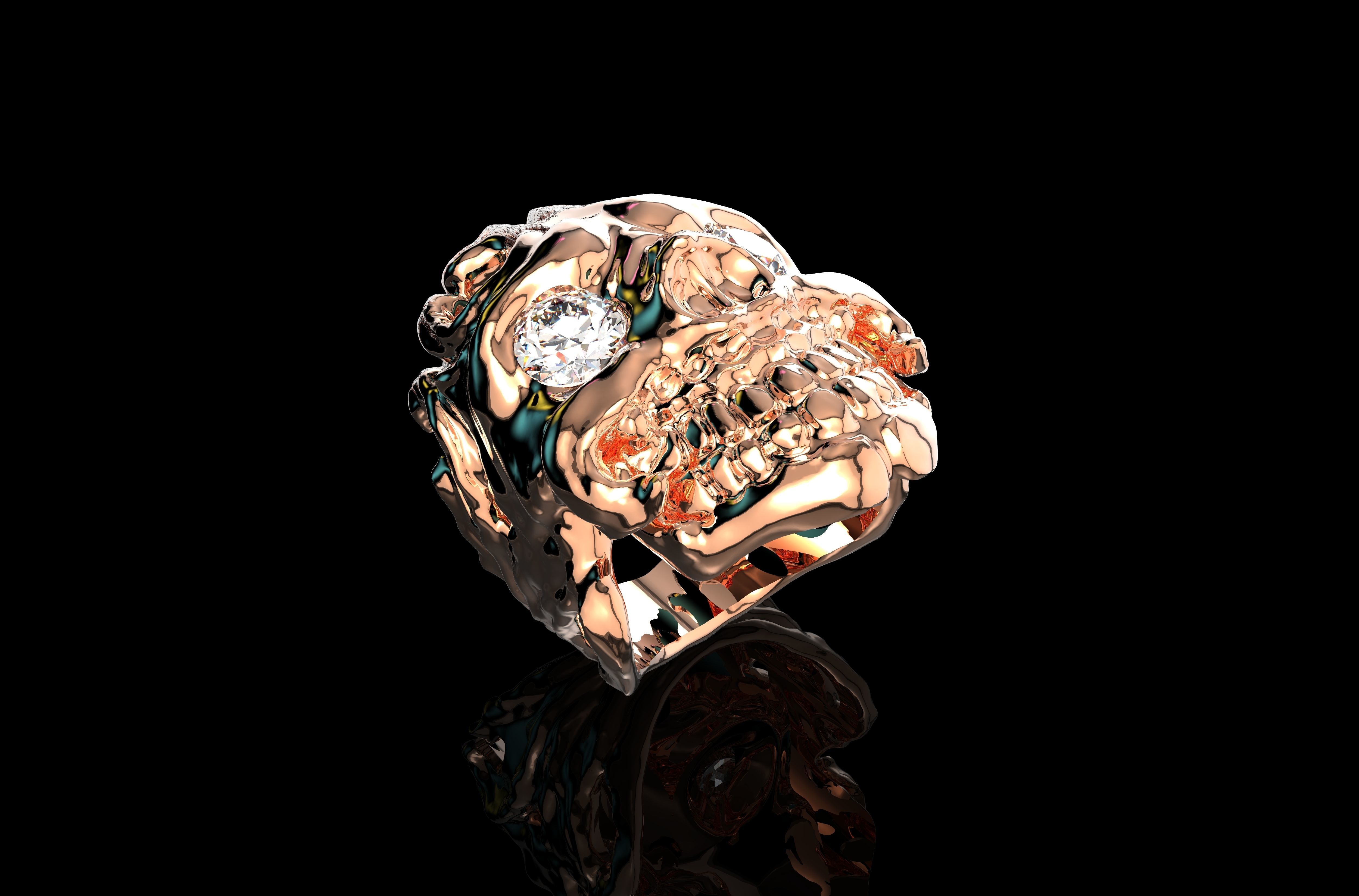crâne de fiançailles en diamant 3d anneaux bijoux or le d'argent l'anneau l'engagement gem anneau mode la livre sterling bague platine engagem cad collier boucle d'oreille brillant blanc mariage les 3D print model - Mito3D