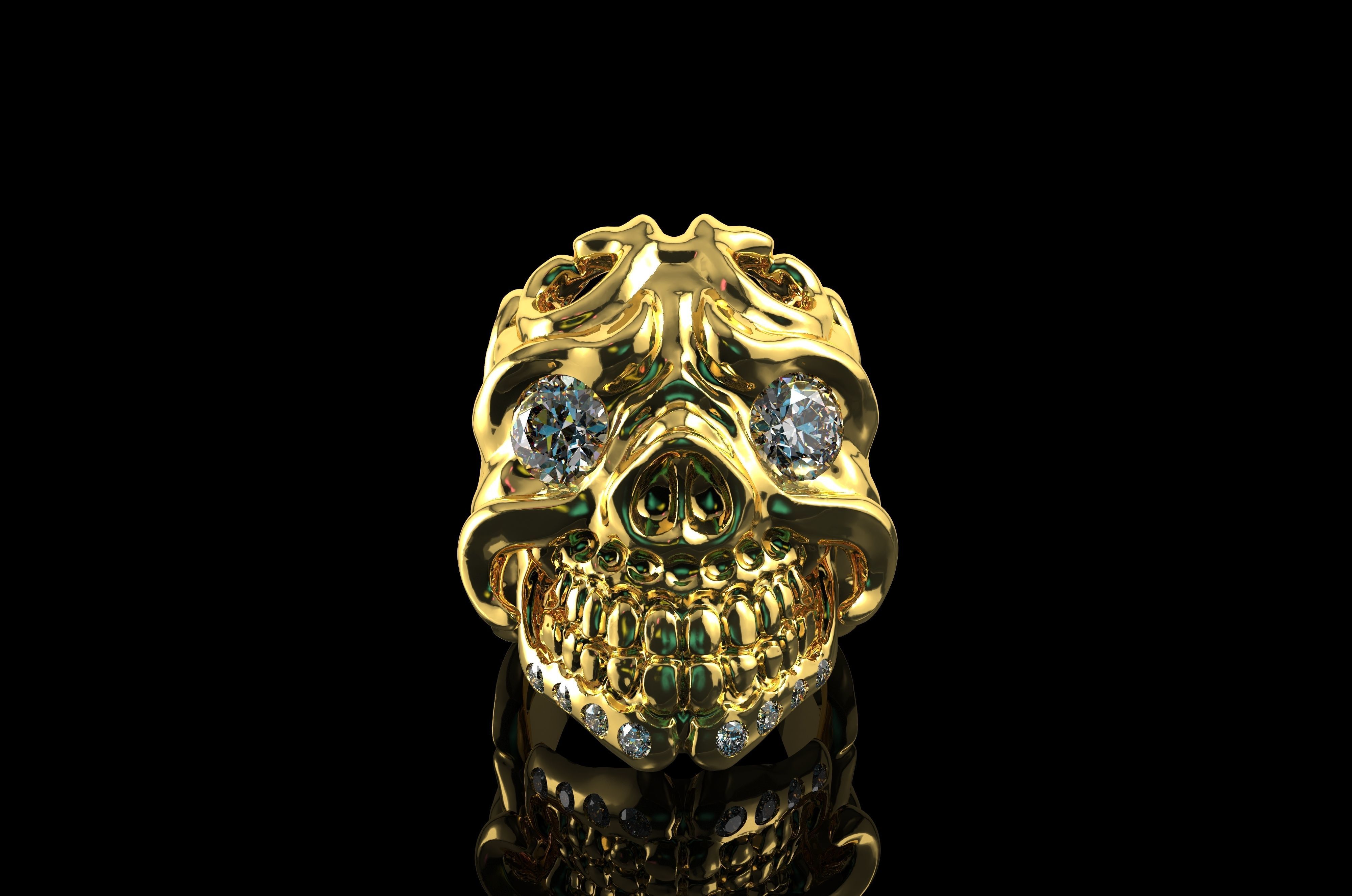 cráneo de diamante anillos compromiso la joyería oro el plata anillo habilidad cad moda blanco boda imprimible engagem sterling joya zafiro solitair los 3D print model - Mito3D