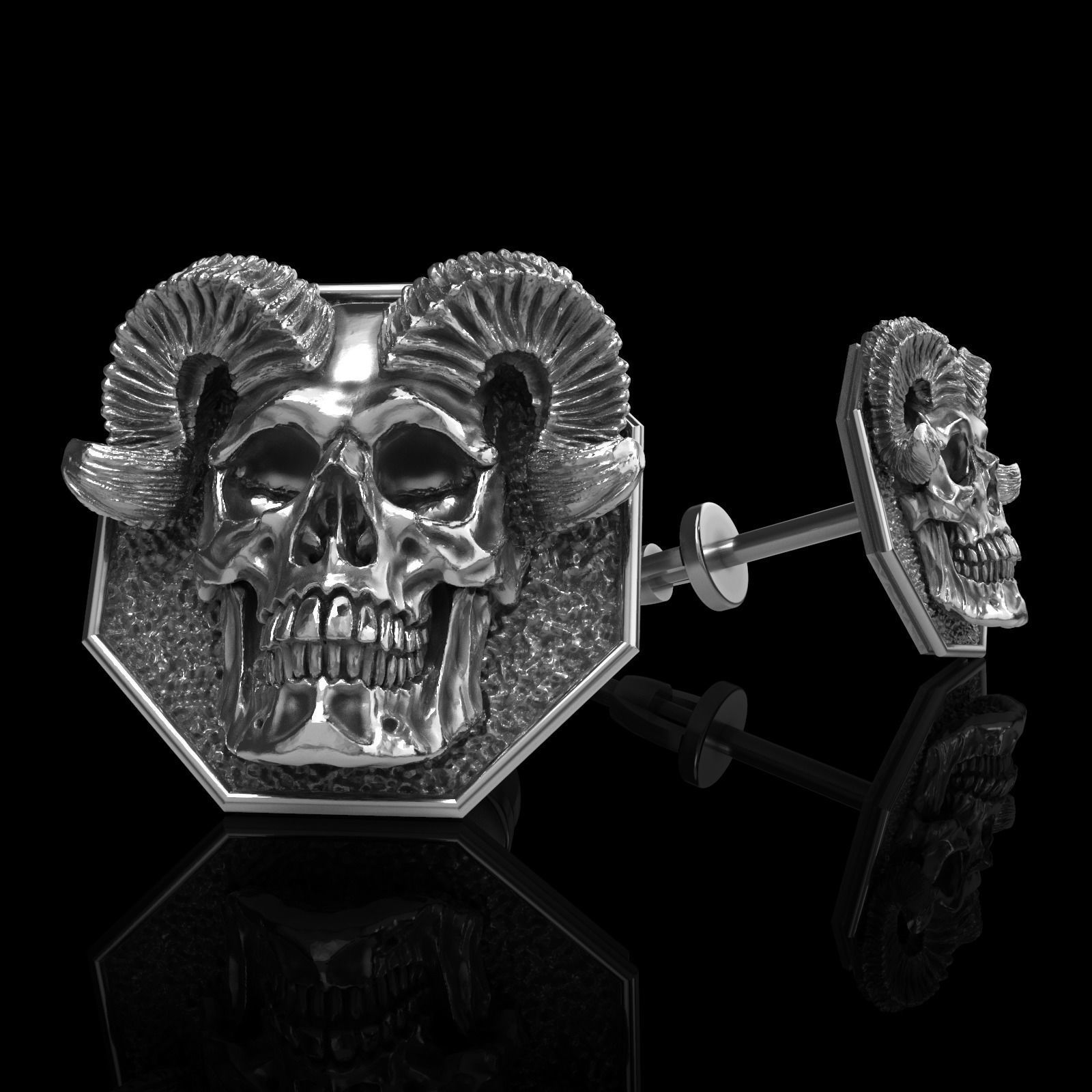 skull earrings studs ring skullring silver jewelry printable jewel 3dprint anatomical cufflinkskull rock sculpture ststue character art stone pendant 3D print model - Mito3D