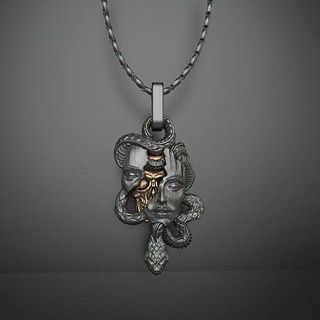 skull face pendant gold jewelry printable snake art sculpt zbrush rhinoceros silver pendants 3d print model - Mito3D