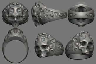 crânio floral anel 01 cabeça joalheria impressão argolas esqueleto joia 3d print model - Mito3D