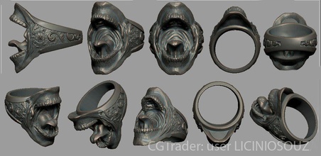 cráneo floral anillo 02 boca impresión joyería joya lengua dientes anillos 3d 3dprinting anel joyas joia idioma dente 3d print model - Mito3D