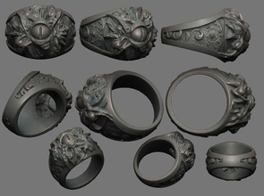 crânio floral anel 03 olho 3d joalheria argolas 3d print model - Mito3D
