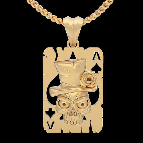 skull game card pendant gold jewelry 3d printable model fashion necklace trend fantasy wedding men zbrush jewel silver sterling pendants 3D print model - Mito3D