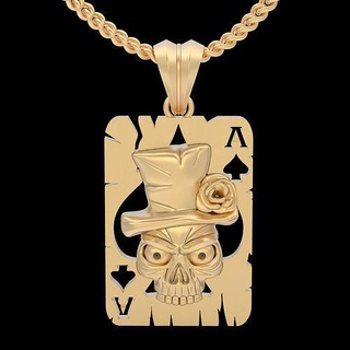 skull game card pendant gold jewelry 3d printable model fashion necklace trend fantasy wedding men zbrush jewel silver sterling pendants 3d print model - Mito3D