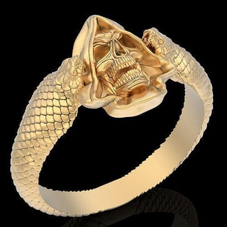 skull gown snake ring gold printable jewelry 3d model costume character clothing fashion design fantasy trend wedding zbrush statue pendants 3d print model - Mito3D
