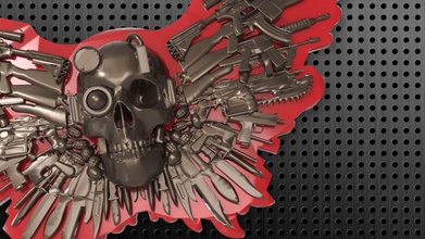 crâne armes feu couteaux logo art signe panneaux logos 3d print model - Mito3D