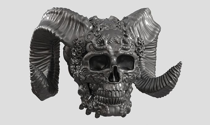 kafatası boynuz sanat tasarım a09 heykel kil büst ork karakter canavar uzay zırh şekil savaşçı fantezi heykeller boynuzu boynuzlama skullart tasarımı 3d print model - Mito3D