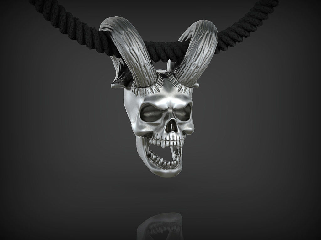 skull horns jewelry horn skulls biker motorbike skeleton pendant jewel gold silver wedding pendants 3D print model - Mito3D