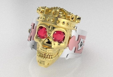 skull king ring guardian king ring skull guardian knight jewelry gold art guardians queen death game fantasy character sculpture miniatures dark darkness rose gold silver rings  3d print model - Mito3D