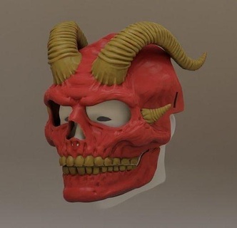 skull mask articulated jaw horns devil demon dark skeleton death games fashion 3d print model - Mito3D