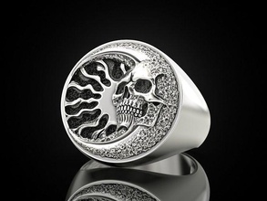cranio luna sole squillare gioielleria stampa 3dprinted stampabile anelli design gioiello stampa oro prototipazione argento motociclista annerimento struttura osso 3d print model - Mito3D