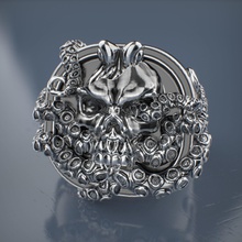 crânio polvo anel jóias ouro de prata 3d a cabeça motociclista ringskull esqueleto modelo skullring anéis jóia printable luxo arte 3d print model - Mito3D