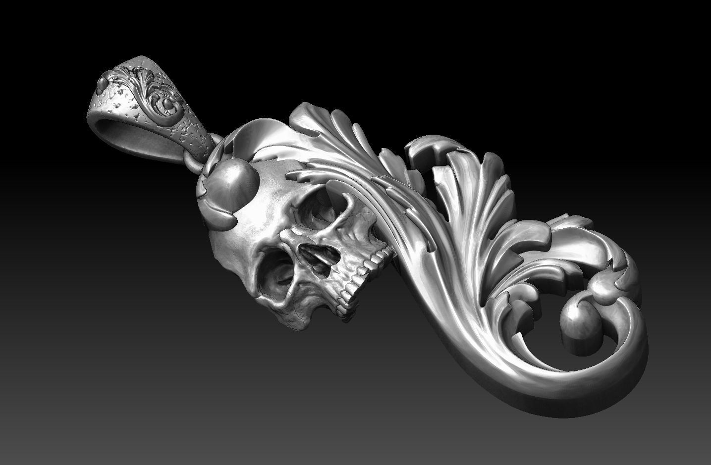 cráneo ornamental colgante pendiente decoración joyería joya animal esculturas detallado floral colgantes plata hueso muerte biomecánica arte oscuro ciencias escultura modelo 3D print model - Mito3D