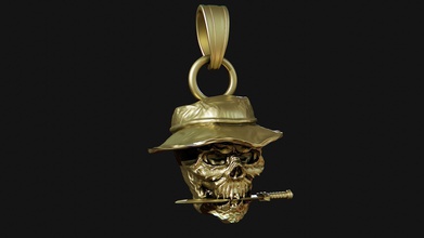 schädel panama hut messer söldner emblem gold schmuck silber militär armee krieg anhänger juwel halskette schlüsselbund kopf metall 3d print model - Mito3D
