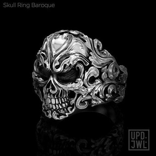 skull pattern baroque ring skullring biker gold silver jewel jewelry jewelrydesign 3djeweler 3djewelry print printable 3dprinted 3dmodelling 3ddesign rings platinum 3d print model - Mito3D