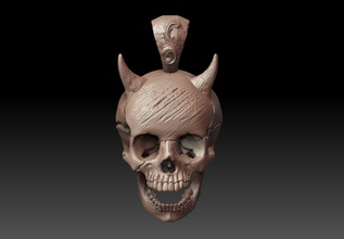 skull pendant horns jewelry 3d model silver head skeleton bone death printable human biomechanical art dark science sculpture pendants 3d print model - Mito3D