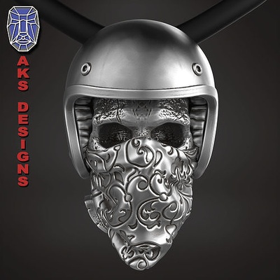 schädel anhänger schmuck biker 3 juwel gang verein fahrer herren damen punk schick ringe helm schal gesicht maske motorrad schalldämpfer 3d print model - Mito3D